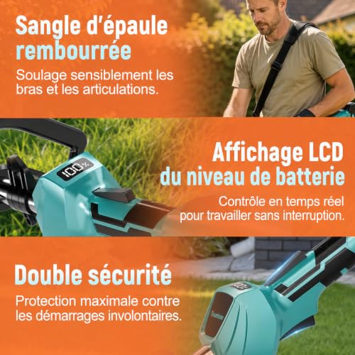 Débroussailleuse à Batterie 4 en 1 Brushless 950W, avec 2 Batteries 4,0 Ah - 8