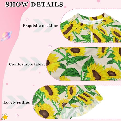 Sunflower Flower Girls Long Sleeve Rashguard Swimsuit UV Protection One-Piece Swimwear Bathing Suit B04045114