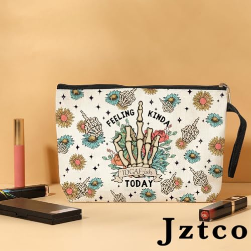 Jztco Skeleton Funny Makeup Bag Skull Gifts for Women Female Her Mom Wife Best Friend Daughter Aunt Niece Humor Sarcastic Toiletry Bag Mothers Day Graduation Birthday Gifts Floral Cosmetic Bag2