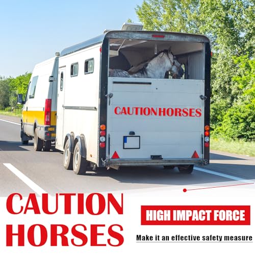 Image of Reallnaive 4 Pcs Caution Horse Trailer Decals 10 x 20 Inch Red Caution Horse Stickers for Trailer Safety Warning Decal Decor