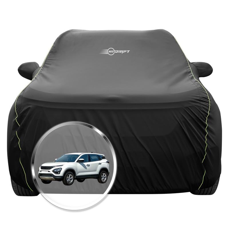Image of NEODRIFT 'NeoTech' Car Cover for Tata Harrier (100% Water-Resistant, All Weather Protection, Tailored Fit, Multi-Layered & Breathable Fabric) (Colour: Black)