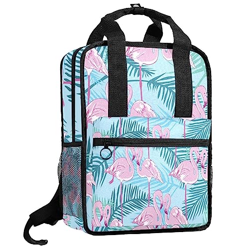 Sac à dos rose flamant rose et vert tropical pour filles et garçons - 35.5 cm