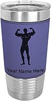 Vista 23 de LaserGram 20oz Vacuum Insulated Tumbler Mug, Bodybuilder, Personalized Engraving Included (Faux Leather, Gray)