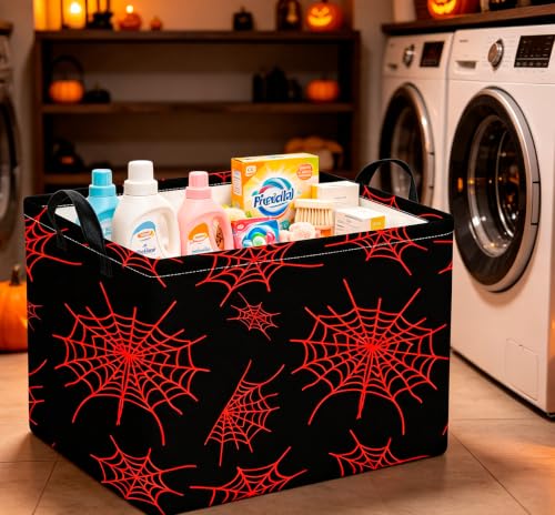 Image of CLOCOR Rectangular Storage Basket Empty,Gift Basket,Waterproof Storage Bin with Handles,Room Decor(Red Spiderweb)