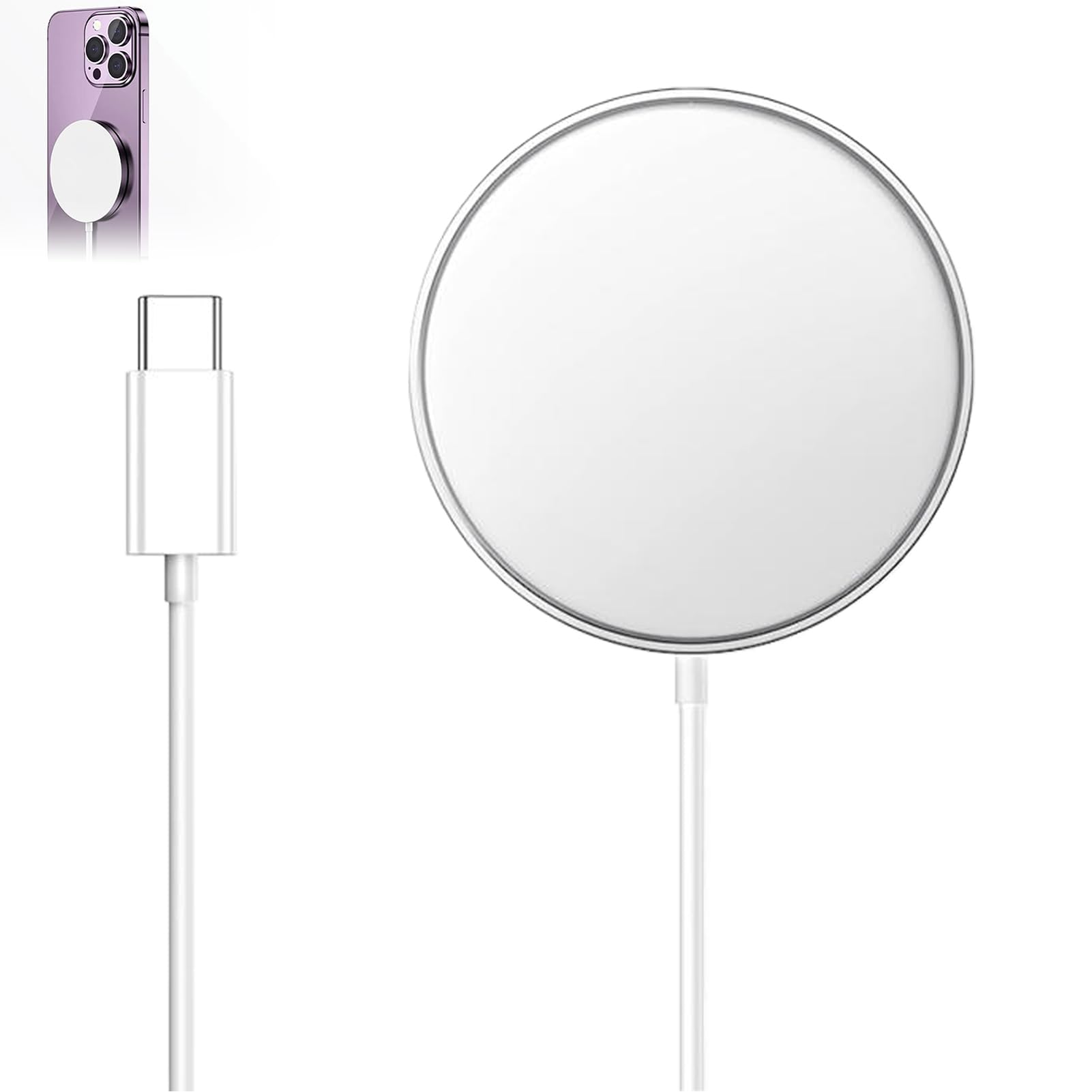 Szybka indukcja magnetyczna ładowarka, 20 W, magnetyczny kabel ładujący typu C (1 m) do iPhone 15/15 Pro/15 Pro Max/14/13/12/11/X/XS/SE/XR/AirPods (biały)