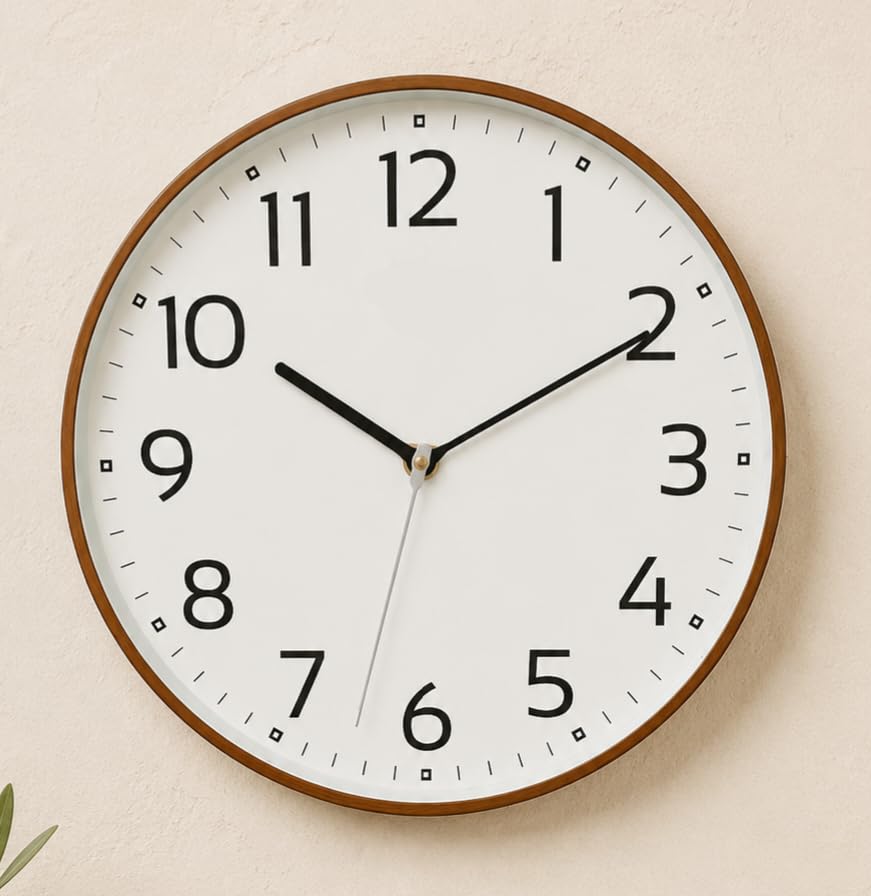 Right Big Size 15.5 INCH Round Wall Clock, Light Brown Wood Colour, Plastic, 38.5 CM, Silent Sweep, Analog, for Hall, Home, Office-image-14