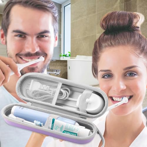 Image of Toothbrush Travel Case for Oral B /Oral-B Pro 1000 1500 5000 7000 & Philips Sonicare 4100 1100 5300 5100 6100 /iO Electric Toothbrush, Hard Protective Storage Bag, Light Purple, Hard Travel