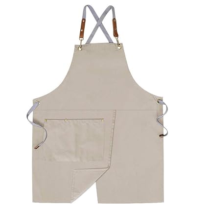 Mignongirl Crossback Bib Apron for Men&Women,Split Stylish Apron with Adjustable Straps and Two Pockets,for Cooking,Woodworking,Kitchen,BBQ,Artist (Beige)