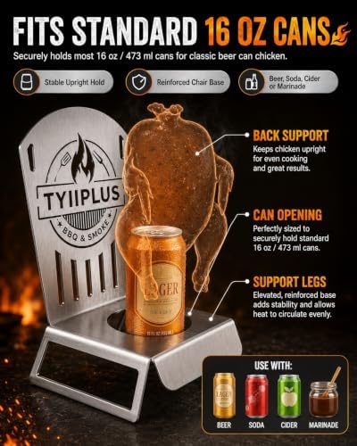Tyiiplus Chiasson Beer Can Chicken Chair β Heavy Duty 304 Stainless Steel BBQ Roaster Stand for 16oz Beer Cans(2PC) - 2