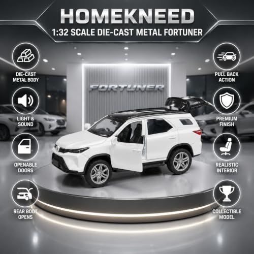 Image of Fortuner 1:32 Scale Die Cast Metal Toy Car with Pull Back Action, Light & Sound, Openable Doors,& Boot | Metal Body SUV Model Car for Kids Boys Girls & Collectors (Random Colour)