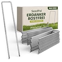 SeedPal Erdanker/Heringe Anti ROST - 100 Stück - rostfreie & verzinkte Bodenanker für Befestigung - 150mm*25mm*Ø3mm - Erdnägel/Bodenhaken aus Stahl - Bodenverankerung/Bodenbefestigung