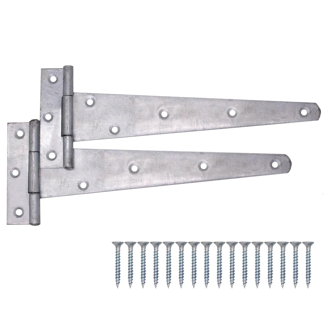 SCORPIO HARDWARE® Gate Tee Hinges Black Galvanised Heavy Duty T Hinges for Wooden Gates, Doors & Sheds (Galvanised, 14 Inch / 350mm)