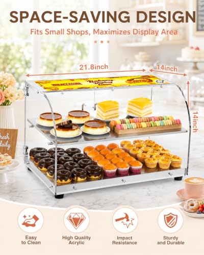 Image of WantJoin Pastry Display Case, 22-inch 2-Tier Countertop Display Case with Magnetic Doors & 3 Trays, Acrylic Commercial Food Display for Bakery, Bread, Dessert, Stainless