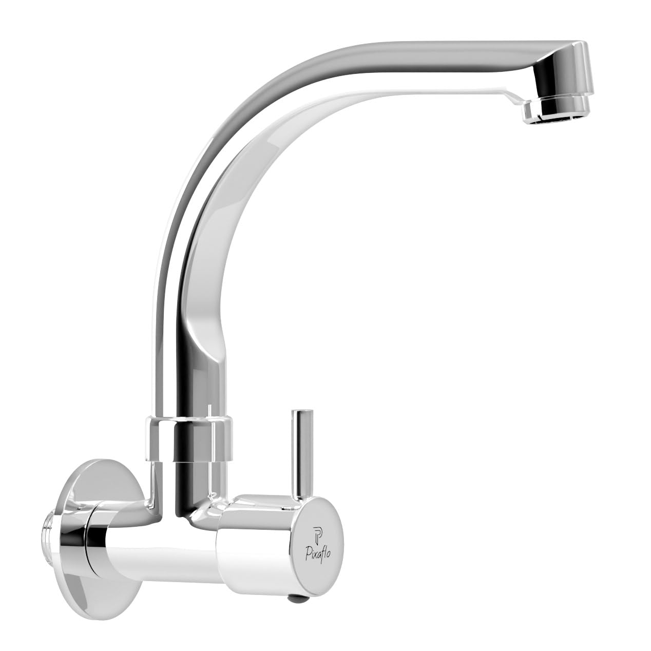 Pixaflo Florent Brass Kitchen Sink Tap with Wall Flange | 360° Swivel C-Type Spout | Wall Mounted Kitchen Faucet | Foam Flow Aerator | Water Saving | Chrome Finish-image-3