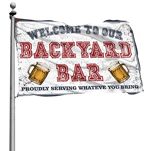 Drapeau mural Welcome to Our Backyard Bar pour déco de terrasse de jardin 152x244 cm