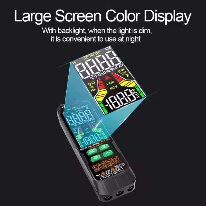 ZLLJMETER ZL128B Multimeter showing large color display with backlight