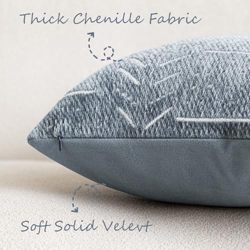 Image of Foindtower Set of 2 Decorative Chenille Jacquard Throw Pillow Covers Textured Farmhouse Lumbar Cushion Covers Modern Boho Accent Home Decor for Sofa Chair Couch Bedroom Living Room,12x20 Inch,Blue