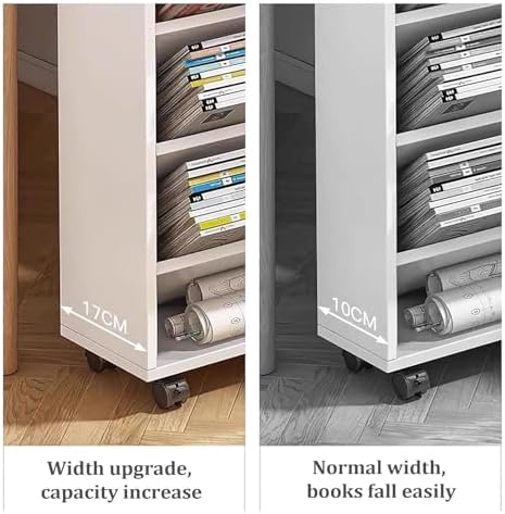 Mobile Bookshelf,Multi-Tier Rolling Wooden Storage Cart with Wheels – Versatile Office Book Shelf, Mobile Orga for Home & Office, Stylish White Finish, Efficient Space-Saving Solution.