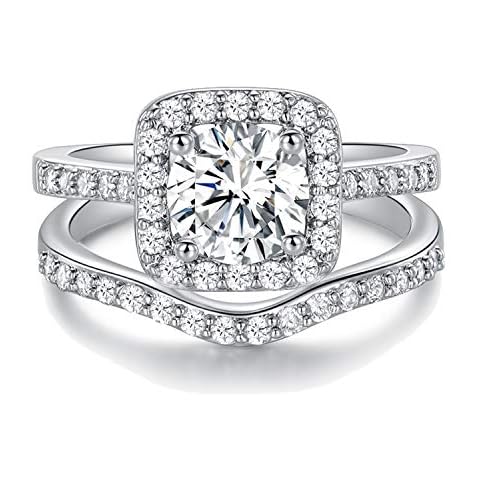 OPOMOMO Two-in-One Wedding Engagement Rings,18K White/Gold Plated Halo Eternity Promise Bridal Rings Set (A- white, 10) Cover