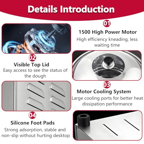 Impastatrice Professionale da 2200 W, impastatrice a Spirale Professionale con Vasca Rimovibile, Doppia Rotazione e Timer, Ideale per pizzerie, panifici e ristoranti, capacità 8 kg, 8 kg
