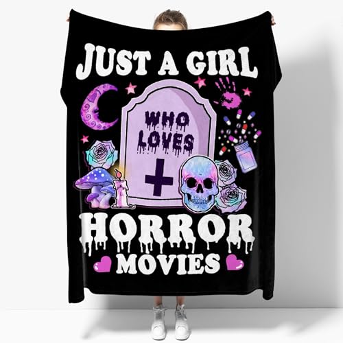 Image of Just A Girl Who Loves Horror Movie Blanket Ultra-Soft Warm Plush Soft Throw Gifts Lightweight Flannel Blankets for All Season Bed Couch Chair Living Room 60 inchx50 inch Medium for Boys Girls