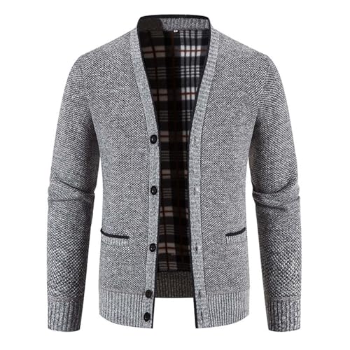Cambkatl Men's Plaid Liner Button Down Cardigan Sweaters Stylish Stretch Casual Long Sleeve Knitted Outerwear with Pockets