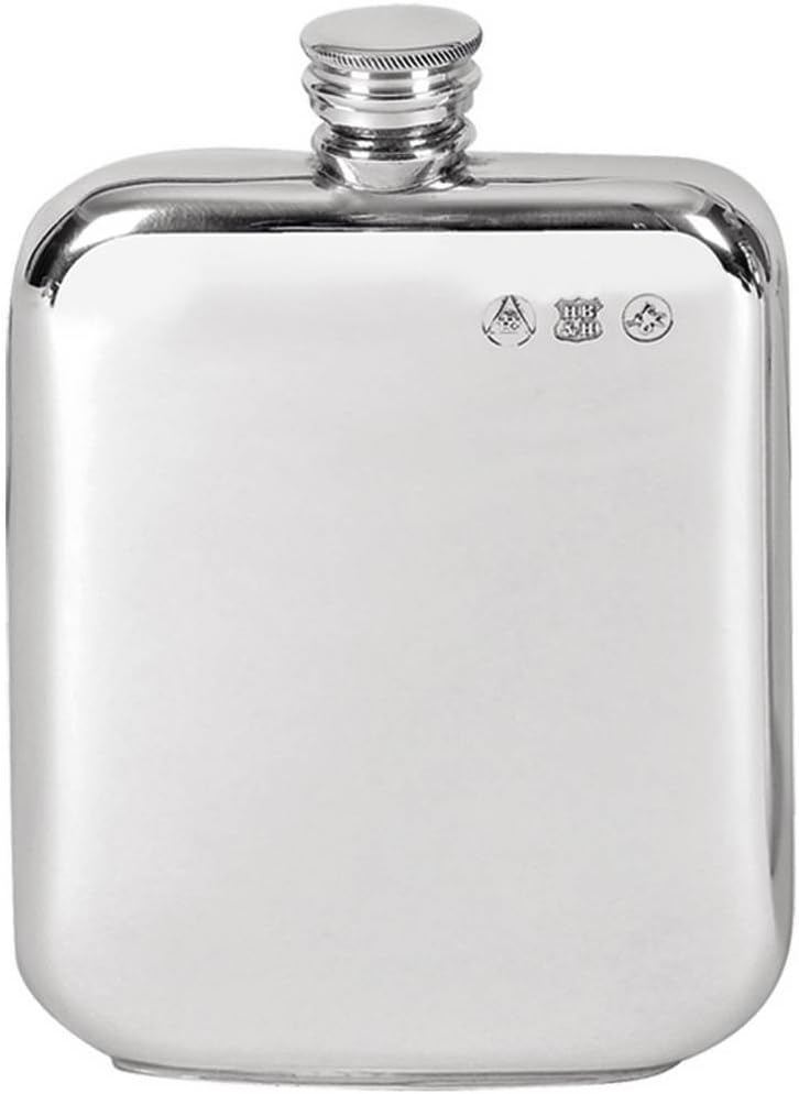 Mens 8oz Pewter Screw Top Hip Flask - Silver