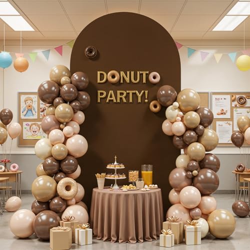 Image of Brown Arch Backdrop Cover 6.6FT Polyester Fitted Wedding Arch Stand Covers Round Top Chiara Arch Covers Stretchy Backdrop Cover for Birthday Party Ceremony Banquet Decoration