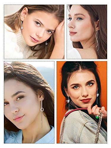 12 Pairs Stainless Steel Threader Earrings for Women Double Twist Wave Chain Tassel Earrings Threader Lightweight Minimalist Long Bar Arrow Drop Dangle Chain Set 5