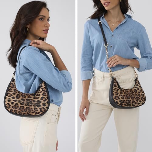 Crescent Shoulder Bag for Women Leopard Print Vegan Leather Crossbody with Chain Strap Underarm Purse2