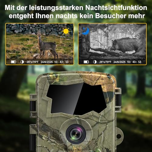 Lutranstra 5K Wildkamera WLAN, 64MP Full HD Wildkamera mit Handyübertragung App, Infrarot Wildtierkamera mit 64G SD Karte & 8*AA-Batterien, Bewegungssensor, Nachtsicht, 0,1s Auslösezeit, IP66