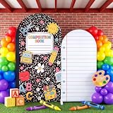 Hillsuren 2 Set Composition Notebook Arch Backdrop Covers 6ft 7.2ft Round Top Back to School Backdrop Covers for First Day of Shcool Party Supplies