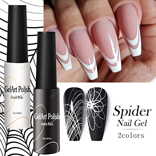 7Ml*2Pcs Nail Art Liner Gel Polish Built In Thin Brush,Black White Nail Polish Soak Off Curing For French Tip Nails Design,Nail Art Supplies Kit For Home Salon Diy Nail And French Manicure Painting #TOP2