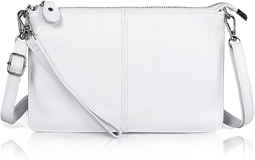 befen White Leather Wristlet Clutch Wallet Purse, Mini Crossbody Bag Shoulder Pouch for Women with RFID Card Clots - Fit iPhone 15 Pro Max
