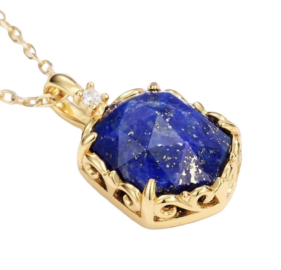 Collar y pendientes de plata de ley 925 ajustable con piedras de lapislázuli naturales