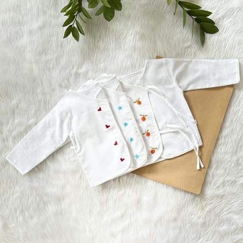 Image of Picksparrow Pure Cotton Embroidered Newborn Baby Clothes /Jhablas /Vests (Full Sleeve, Set of 3)