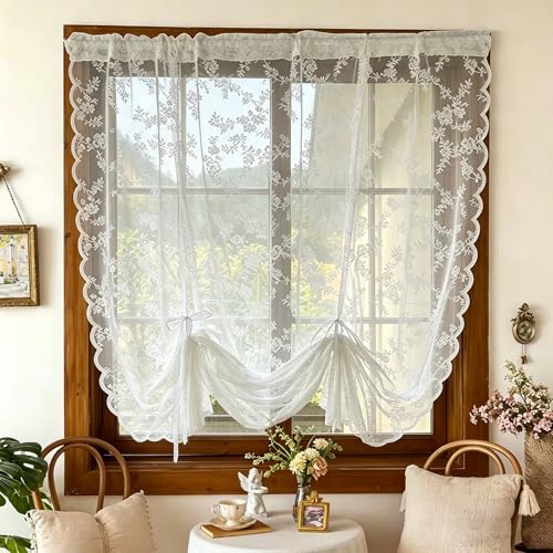 BSITSSS Flor Cortina Corta para Ventana, 150 * 100cm, Cordón Cortinas Ventana, Cortina Ventana, Cortinas Malla Translúcida Visillos Cortos para Ventanas Pequeñas de Salón Dormitorio Buhardilla