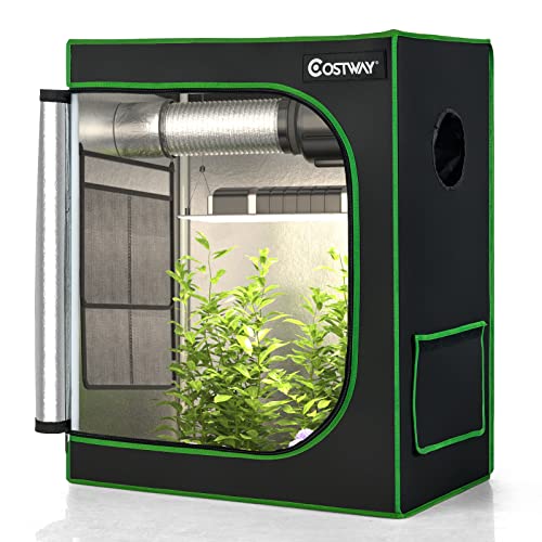 Costway 30’’× 18’’× 36’’ Grow Tent, Reflective Mylar Hydroponics Tent W/Floor Tray, Storage Bag, View Window & Ventilation, Filter Strap, Lightproof Grow Tent For Indoor Plant Growing (Black) #TOP23