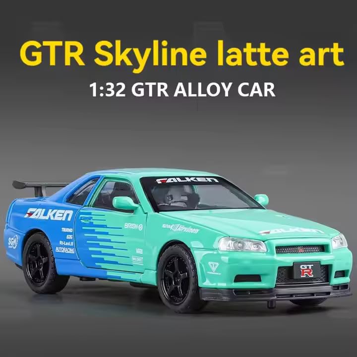 Image of 1:32 Scale Nissan Skyline GTR Alloy Diecast Pullback Metal Car Toy with Sound Light & Opening Doors - Best Gift Toy for Kids | Color As Per Stock