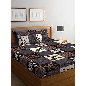 Fashion String 144 TC Microfibre Brown Double Bedsheet with 2 King Size Pillow Covers