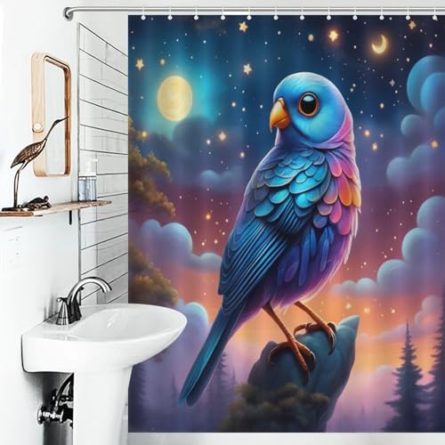 Rideau de douche oiseau mignon imperméable en tissu polyester 140x183cm