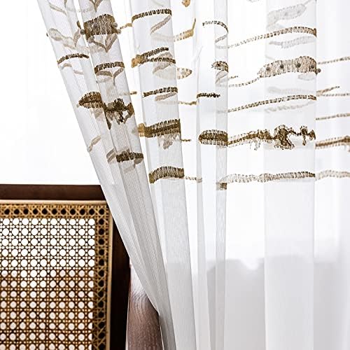 HooHero White Simple Style Bead Embroidery Beautiful Sheer Curtains Home Decoraiton Customzied Supportted for Living Room Bedroom Home Office