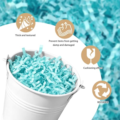 Image of 1 /2LB Aqua Cyan Crinkle Cut Paper Shred Filler Great for Gift Wrapping, Light Blue Basket Fillers, Birthday, Gift Wrapping, Anniversary, Halloween Thanksgiving Christmas Party Decor Filling Supplies