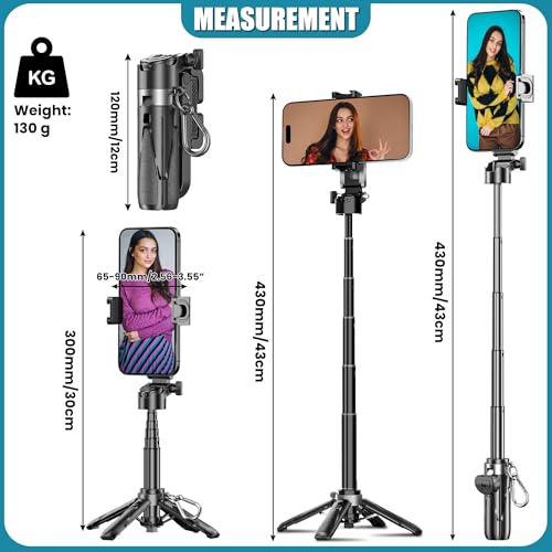 Image of WeCool 17 inch Extendable Selfie Stick with 360 Rotational Mobile Holder,One-Click Auto Open Legs,Aluminium Built Body,Rechargeble Bluetooth Remote,