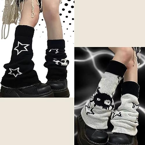 Image of WODECASA Girls Kawaii Leg Warmers Knitted Flared Leg Sleeves Goth Crochet Baggy Cuff Ankle Heap Socks