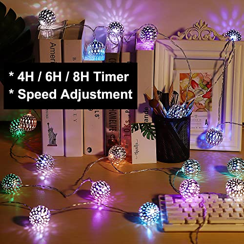 16 Colors Changing Globe String Lights For Diwali Decor, 13Ft 40 Silver Metal Balls Led Fairy Lights With Remote Timer Moroccan Orb Decorative Diwali Lights For Room Party Wedding Christmas Boho Decor #TOP2