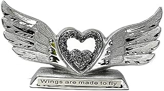 CRYSTAL CROWN® Crushed Diamond Angel Wings with Shelf Sitter Ornament, Crystal Silver Sparkle Ornament Bling (Choose Design) (Slogan Wings)