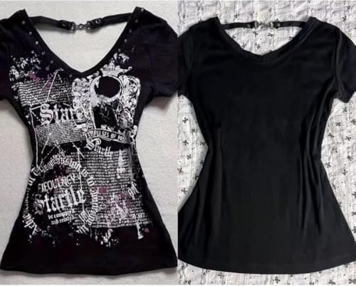 Image of Kawaii Cutecore Harajuku Vintage Y2k 2000s Tops Summer Goth Emo Alt Short Sleeve Graphic Tee