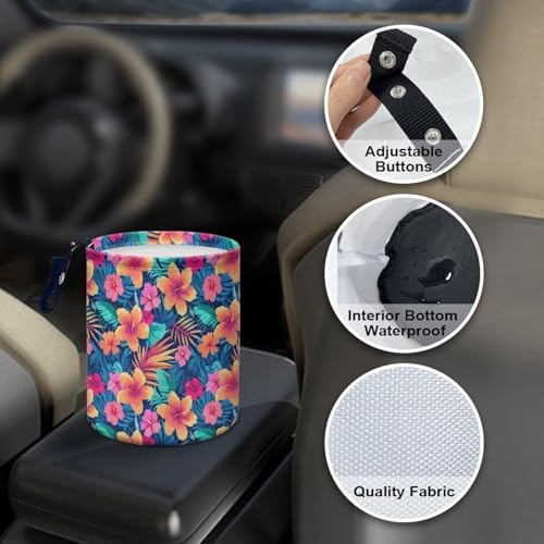 Image of Tropical Flower Trash Bag, Car Trash Can Cute, Portable, Collapsible for Back Seat, Floor, or Hanging Headrest Waste Basket - Car Garbage Accessory