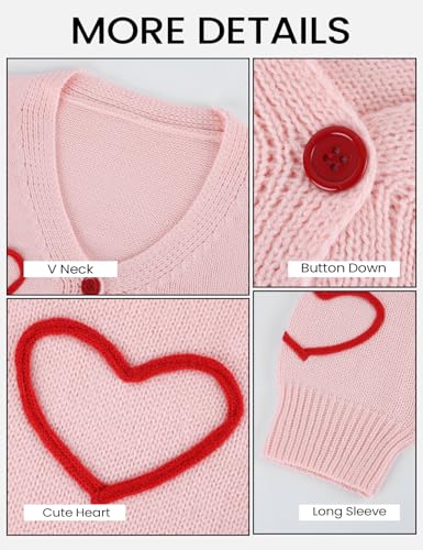 Image of Yimoon Women's Valentines Heart Cardigan Sweater Cute Cropped Knit Sweater Oversized Button Down Cardigan Top